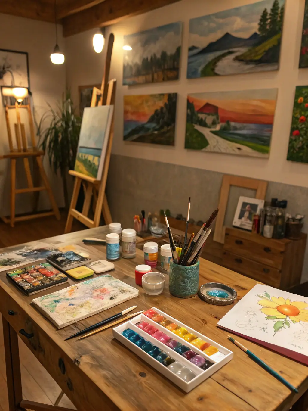 An image of an artist in residence working in a studio provided by Les Poupees Russes, surrounded by their tools and materials, showcasing the organization's dedication to supporting emerging artists.